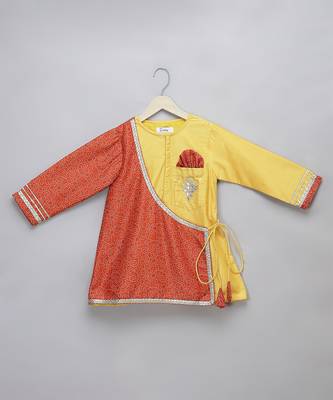 Multicolor printed cotton silk Boy's Kurta Pyjama 3