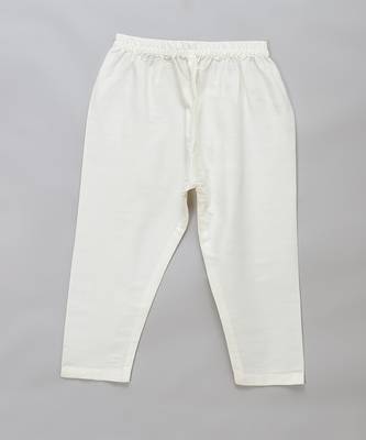 White printed cotton silk Boy's Kurta Pyjama 4