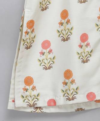 White printed cotton silk Boy's Kurta Pyjama 5