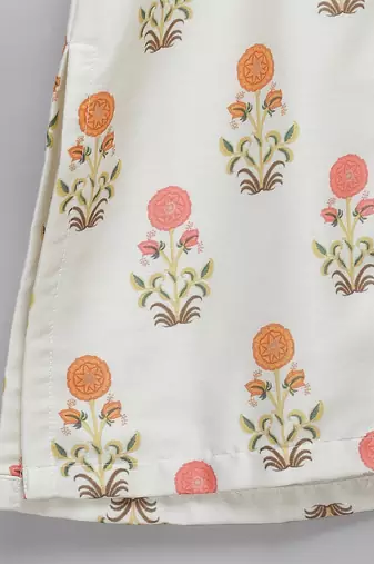 White printed cotton silk Boy's Kurta Pyjama