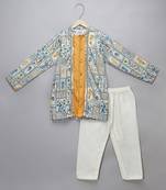 Multicolor printed cotton silk kurta pyjama