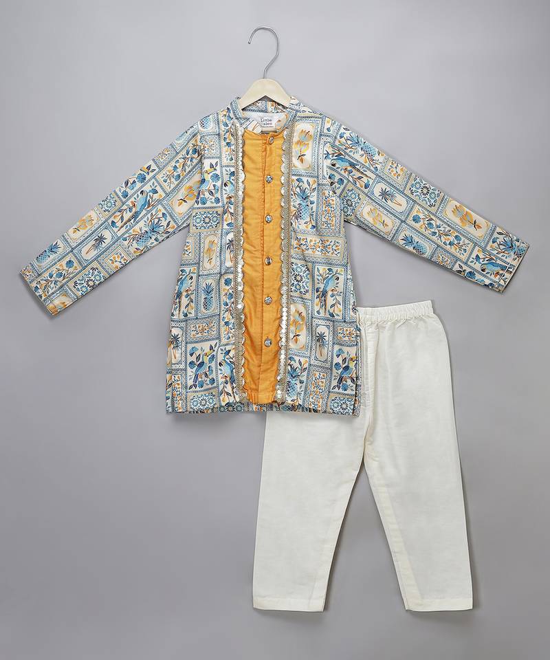 Multicolor printed cotton silk kurta pyjama