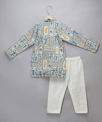Multicolor printed cotton silk Boy's Kurta Pyjama 2