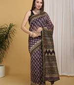 Purple chanderi cotton silk block print saree