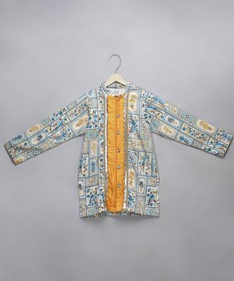 Multicolor printed cotton silk Boy's Kurta Pyjama 3