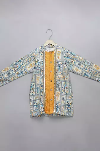 Multicolor printed cotton silk Boy's Kurta Pyjama