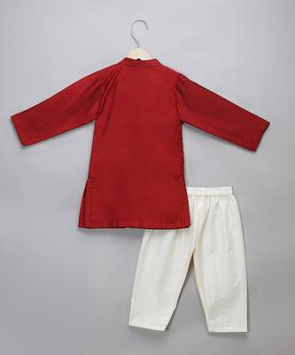 Red printed cotton silk kurta pyjama 2