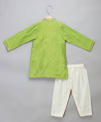Green printed cotton silk Boy's Kurta Pyjama 2