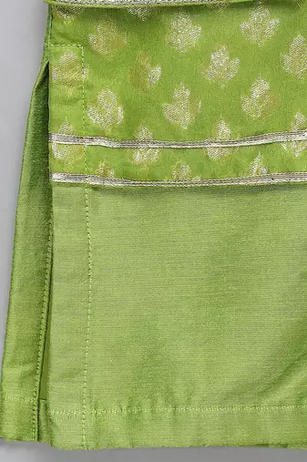 Green printed cotton silk Boy's Kurta Pyjama