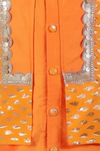 Orange printed cotton silk kurta pyjama
