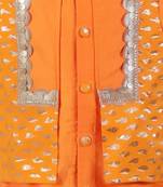 Orange printed cotton silk kurta pyjama