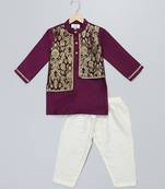 Purple printed cotton silk kurta pyjama