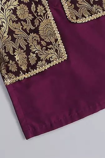Purple printed cotton silk Boy's Kurta Pyjama