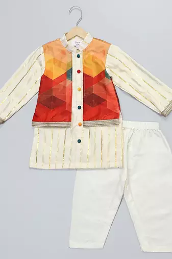 Multicolor printed cotton silk kurta pyjama