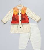 Multicolor printed cotton silk kurta pyjama