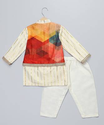 Multicolor printed cotton silk Boy's Kurta Pyjama 2