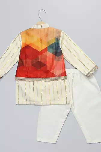 Multicolor printed cotton silk Boy's Kurta Pyjama
