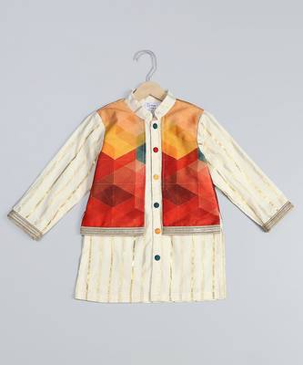 Multicolor printed cotton silk Boy's Kurta Pyjama 3