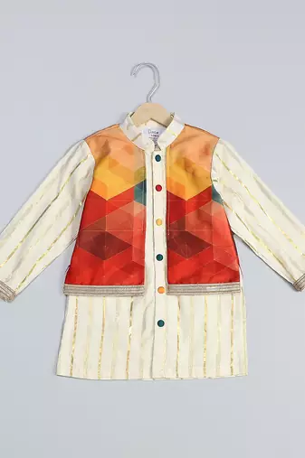 Multicolor printed cotton silk Boy's Kurta Pyjama