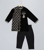 Black embroidered velvet kurta pyjama