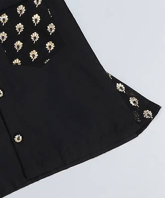 Black Printed Cotton Silk Boys' Mundu Shirt Set 4