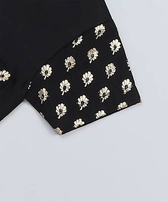 Black Printed Cotton Silk Boys' Mundu Shirt Set 5