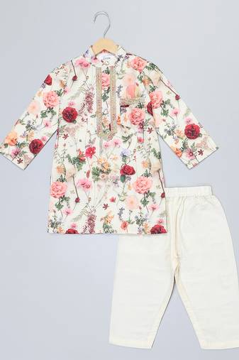 Multicolor printed cotton silk kurta pyjama