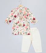 Multicolor printed cotton silk kurta pyjama