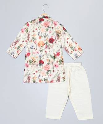 Multicolor printed cotton silk Boy's Kurta Pyjama 2