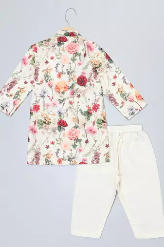 Multicolor printed cotton silk Boy's Kurta Pyjama