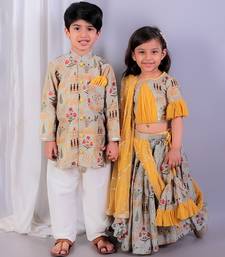 Multicolor printed cotton silk kurta pyjama