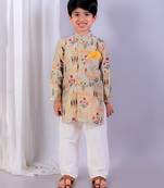 Multicolor printed cotton silk kurta pyjama