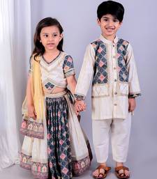 Multicolor printed cotton silk kurta pyjama