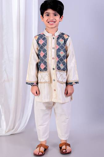 Multicolor printed cotton silk kurta pyjama