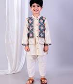 Multicolor printed cotton silk kurta pyjama