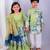 Green printed cotton silk kurta pyjama
