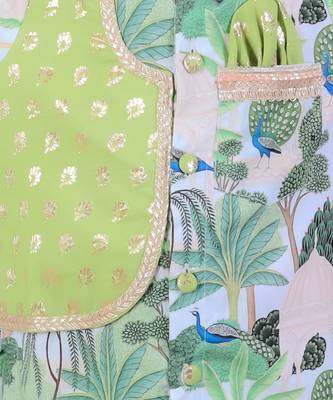 Green printed cotton silk Boy's Kurta Pyjama 5
