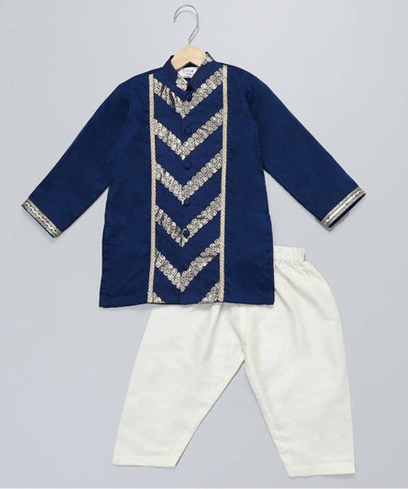 Blue embroidered organza kurta pyjama