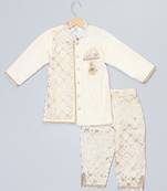 White printed velvet kurta pyjama