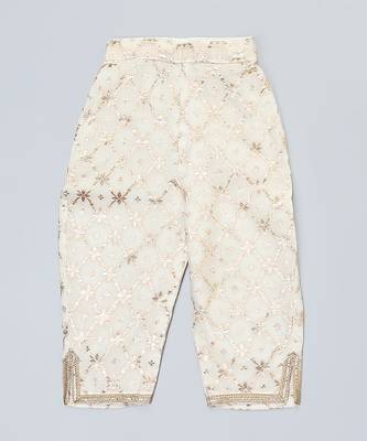 White printed velvet Boy's Kurta Pyjama 4