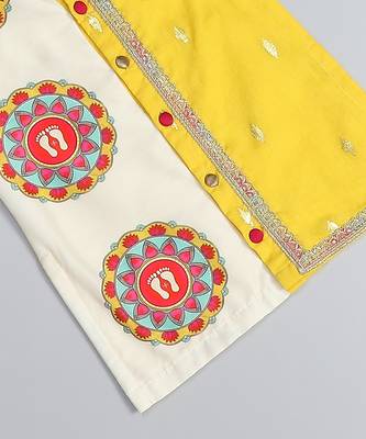 Yellow printed cotton silk Boy's Kurta Pyjama 4