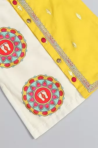 Yellow printed cotton silk Boy's Kurta Pyjama