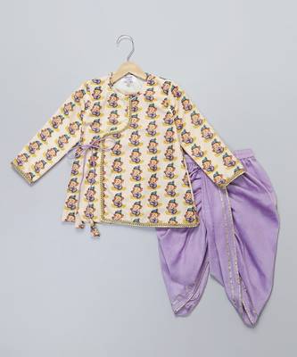 Yellow printed cotton silk Boy's Kurta Pyjama 1