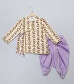 Yellow printed cotton silk kurta pyjama