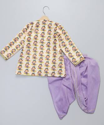 Yellow printed cotton silk Boy's Kurta Pyjama 2