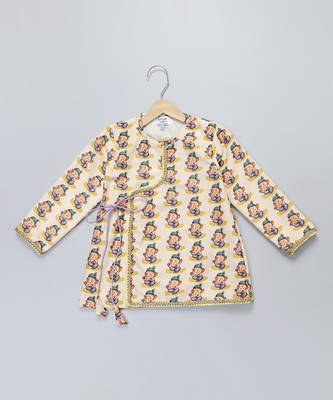 Yellow printed cotton silk Boy's Kurta Pyjama 3
