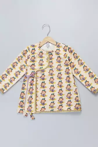 Yellow printed cotton silk Boy's Kurta Pyjama