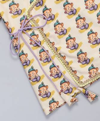 Yellow printed cotton silk Boy's Kurta Pyjama 4