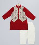 Red printed cotton silk kurta pyjama