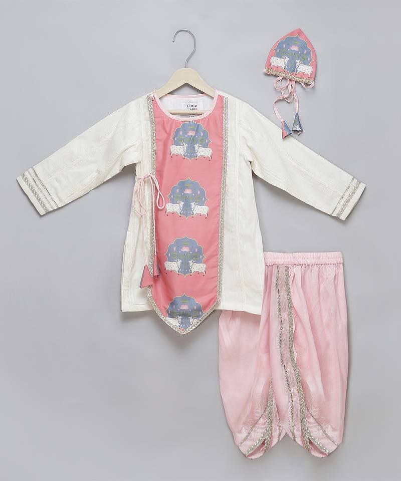 pink printed cotton silk kurta pyjama